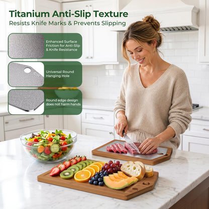 Pure Titanium Cutting Board, Bamboo Cutting Boards Set for Kitchen