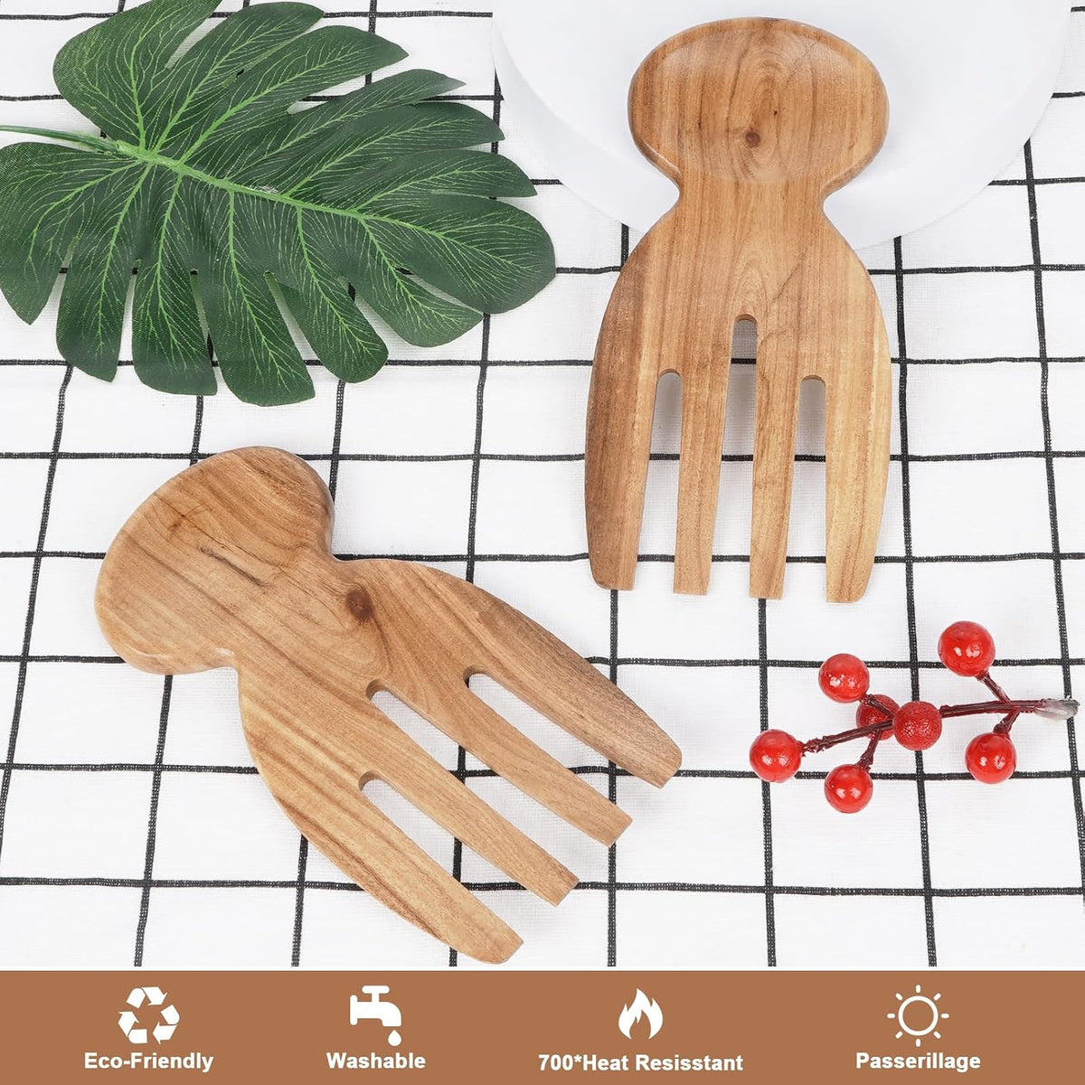 MYRAINBOW Salad Tongs, 2pcs Wood Salad Hands, Acacia Wooden Salad Tongs, Wooden Salad Serving Utensils for Tossing & Serving, 6.69" x 3", Kitchen Salad Servers Set, Ideal Gift for Home, Family,Friends