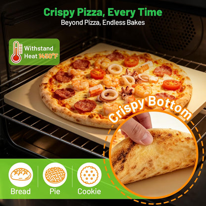 Cordierite Pizza Stone for Oven & Grill, 15 x 12 Inch Rectangular