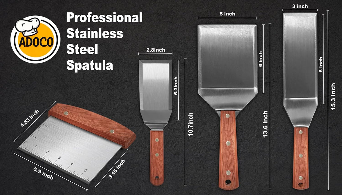 Set of 2 Extra Long Thicker Stainless Steel Griddle Spatula BBQ Tools