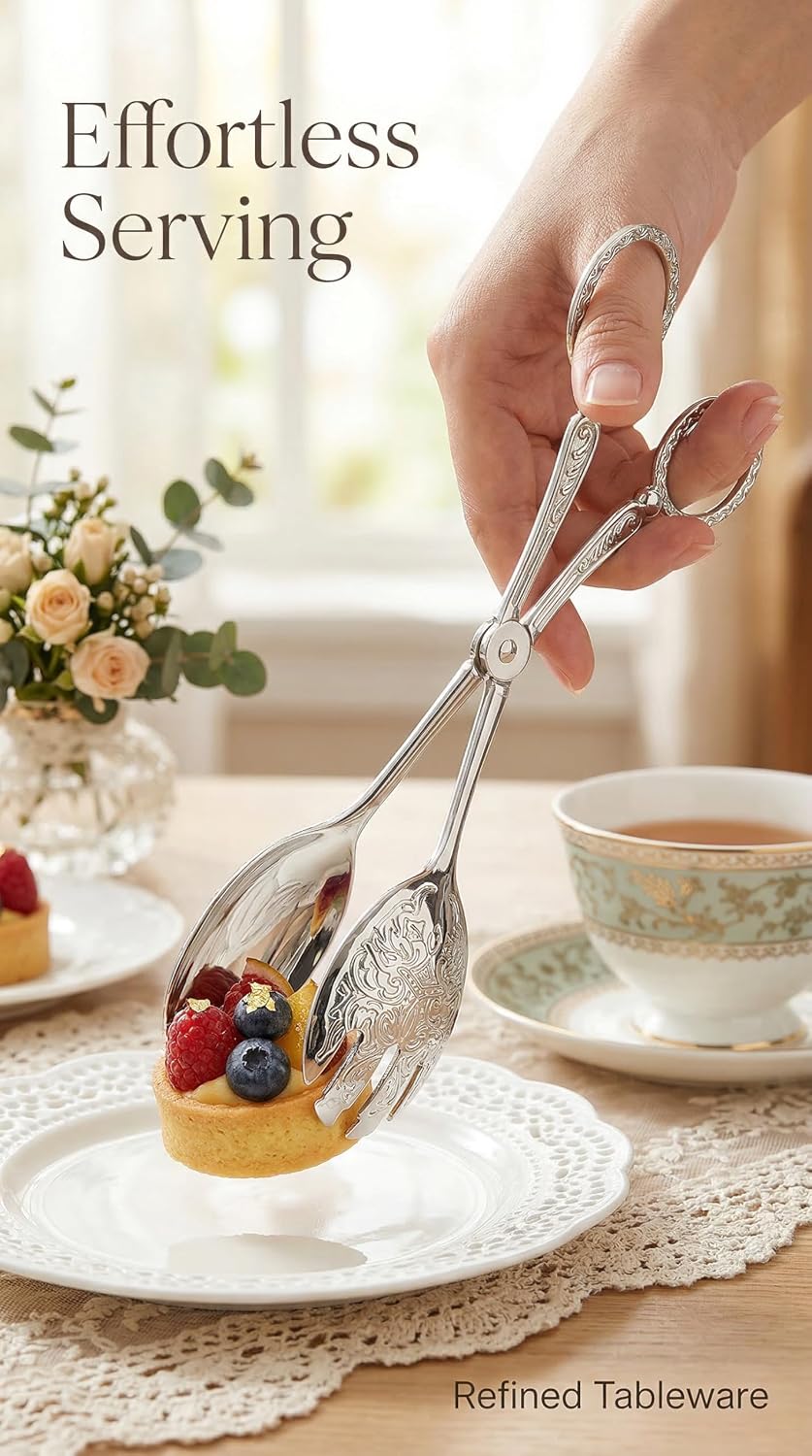 Salad Tongs, Zinc Alloy Kitchen Tongs, Bread Clips with Scissor Handles for Buffet, Appetizers, Party, Serving Food, Cooking