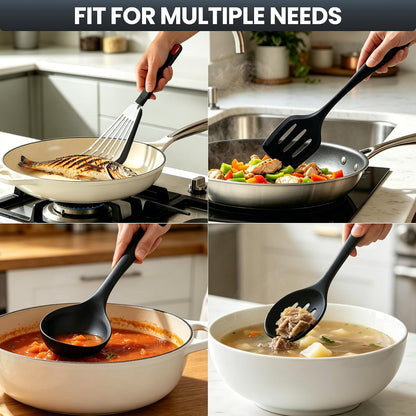 Silicone Kitchen Utensils Set, 5 PCS Heat Resistant Non Stick Cooking Tools, Silicone Spatula/Turner/Serving Spoon/Soup Ladle/Slotted Spoon, for Home and Camping