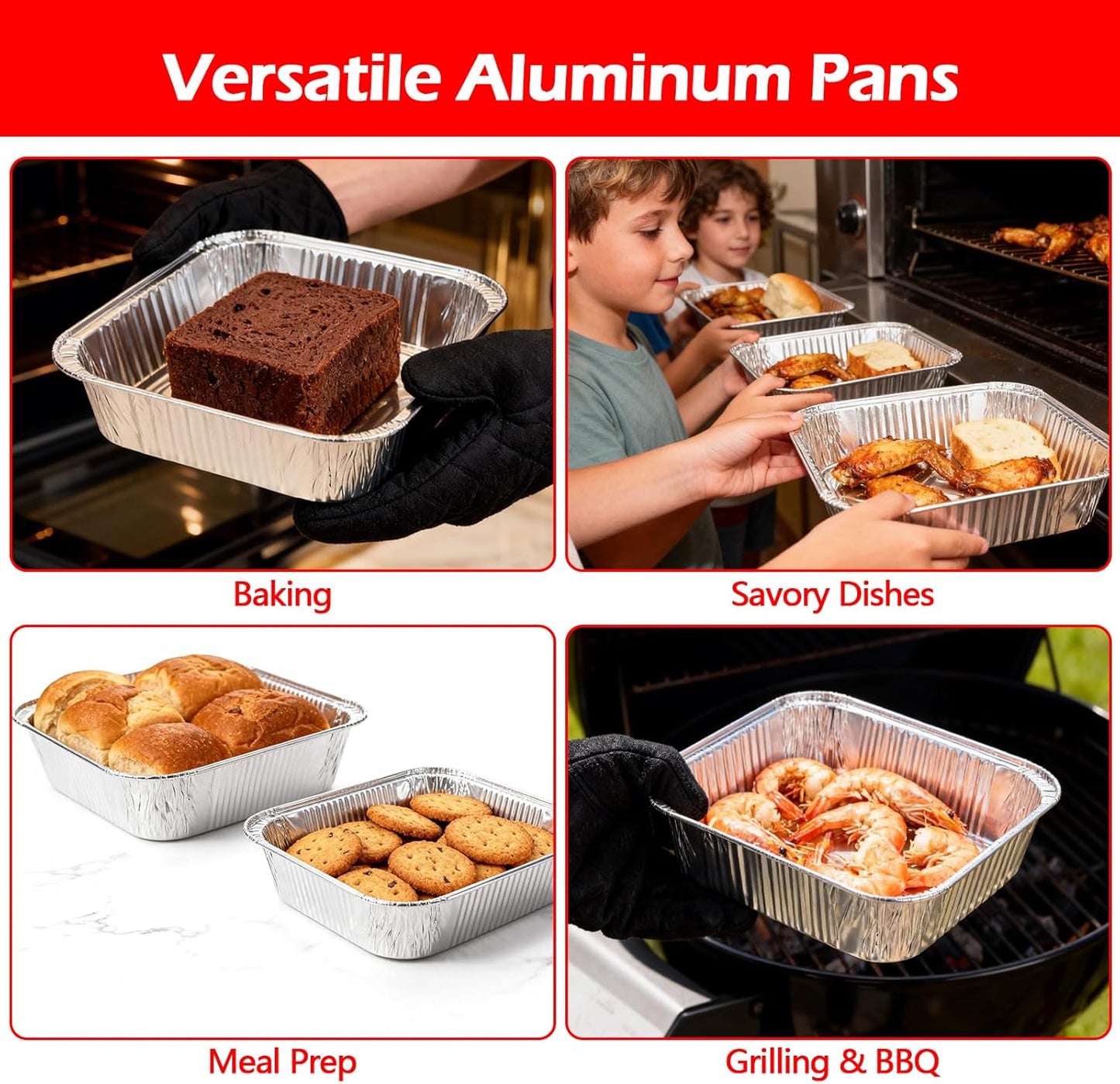 9x13 Aluminum Foil Pans with Lid, 10 Pack Disposable Trays Half Size Heavy Duty Tin Pans Deep Food Containers For Cooking, Meal Prep, Baking, Roasting, Chafing, Heating or Steam Table