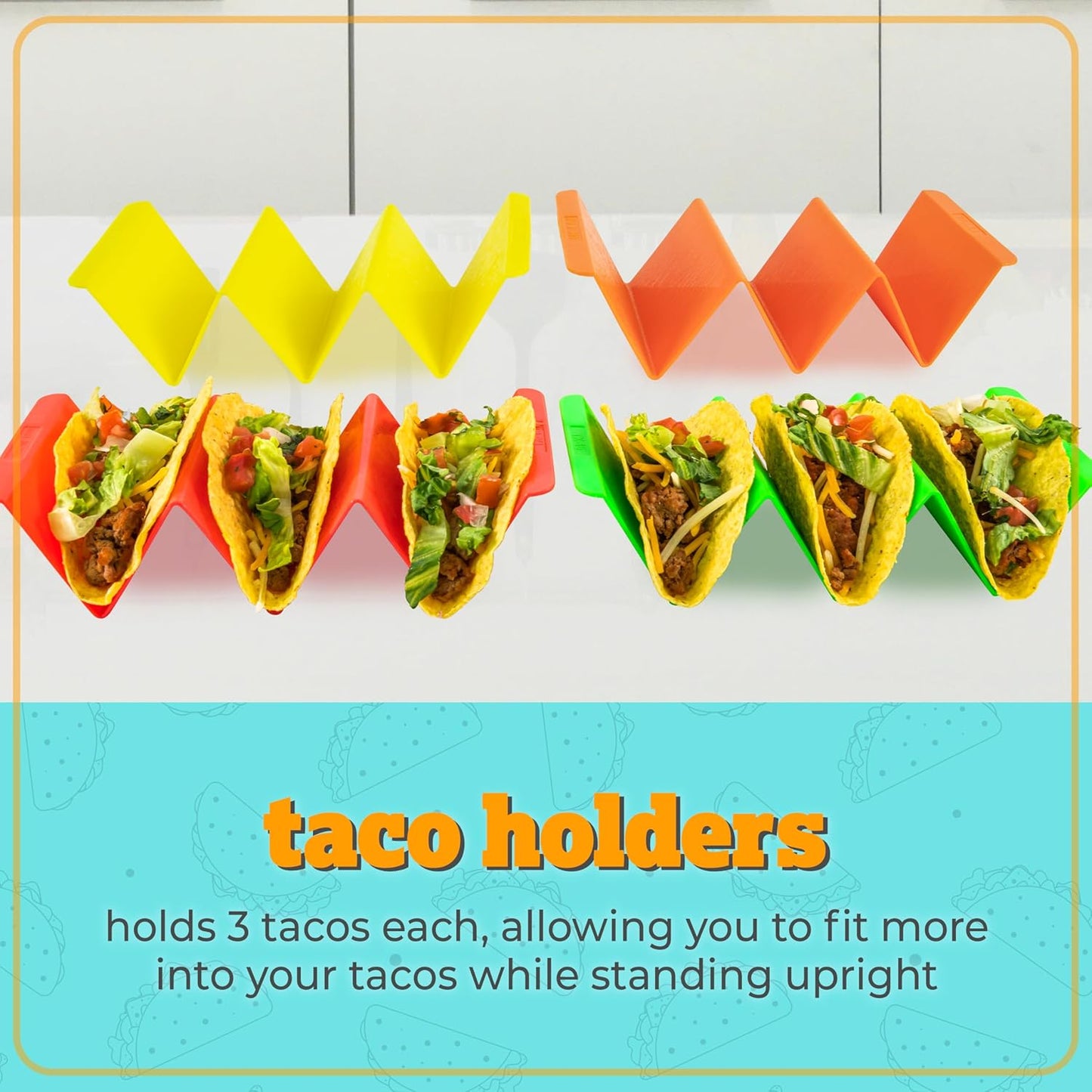 Taco Tuesday Complete Taco Serving Set with Tortilla Warmer, Salsa Bowls, Shell Holders, and Mortar and Pestle - 9-Piece Set - Red, Yellow, and Green