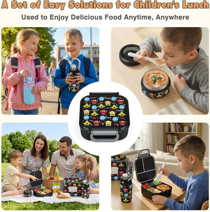 Bento Lunch Box for Kids with 7oz Soup Thermo,Insulated Stainless Steel Kids Water Bottle with Straw and Insulated Lunch Bag,Leak-Proof Lunch Food Container with Ice Pack for School (Purple-Mermaid)