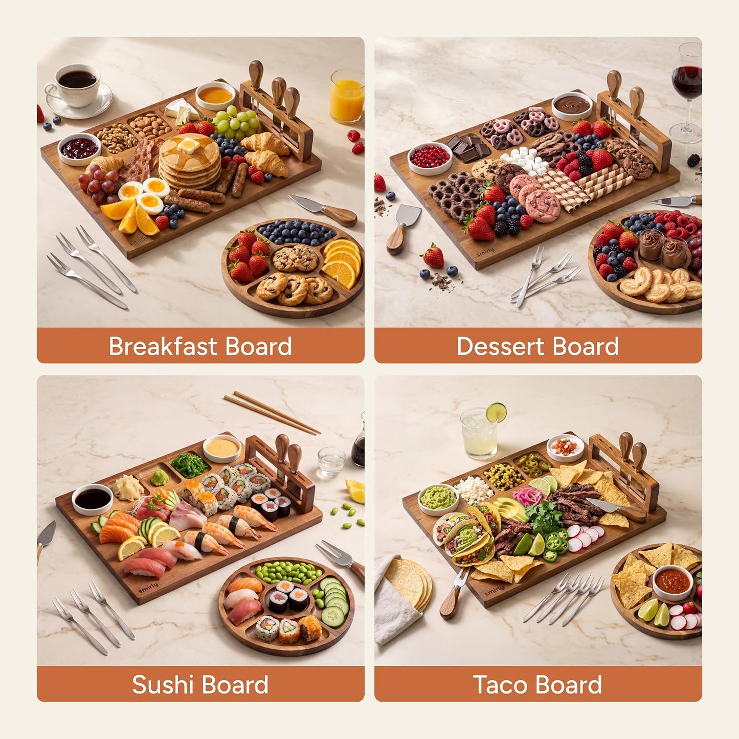 SMIRLY Charcuterie Large Bamboo Cheese Board Set for Serving - House Warming Gifts for New Home, Wedding, Bridal Shower & Birthday, for Women