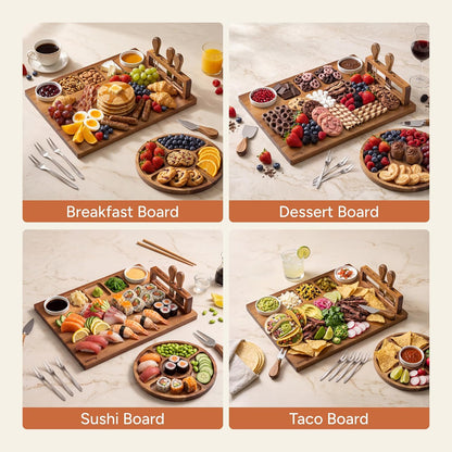 SMIRLY Charcuterie Large Bamboo Cheese Board Set for Serving - House Warming Gifts for New Home, Wedding, Bridal Shower & Birthday, for Women