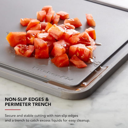 KitchenAid Classic Plastic Cutting Board with Perimeter Trench and Non Slip Edges, Dishwasher Safe, 12 inch x 18 inch, Gray