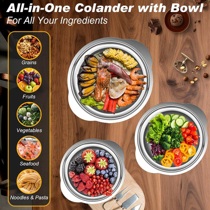 Colander, Stainless Steel Colander with Mixing Bowls (3.5QT), 3Pcs Strainer for Kitchen Gadget Food Strainer Basket with Handle, Colanders Bowl for Pasta Noodles Spaghetti Vegetables Fruit (3.5+3+2QT)