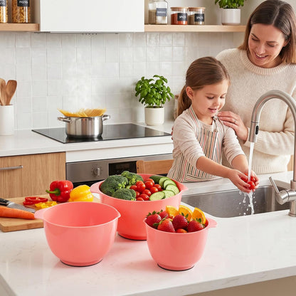 BoxedHome Nesting Plastic Mixing Bowl Set With Pour Spout, Microwave and Dishwasher Safe, BPA free Non-Slip Base, Set of 4 Size 1.7, 2.5, 3.5 and 4.5qt, Great for Prepping, Baking, Cooking (Dark Blue)