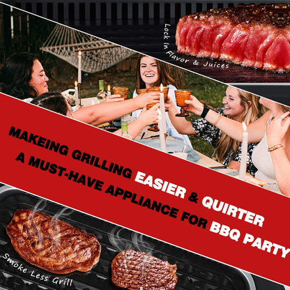 Techwood Indoor Grill Smokeless Grill, Electric Korean BBQ Grill with Glass Lid, Turbo Smoke Extractor Technology, Dishwasher-Safe Drip Tray & Nonstick Grilling Removable Plate, Black, 1500W