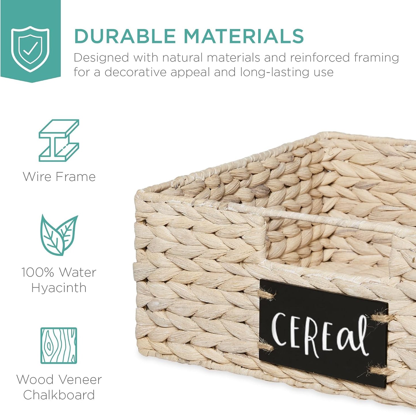 Best Choice Products Set of 4 9x12in Water Hyacinth Pantry Baskets, Woven Organizers w/Chalkboard Label, Chalk Marker - Natural
