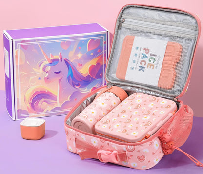Fimibuke Bento Lunch Box for Kids - Toddler Snack Bento Box Container with 3 Compartments, Stainless Steel Water Bottle, Insulated Lunch Bag, Ice Pack Set for Ages 3-12 Girl Boy Daycare Back to School