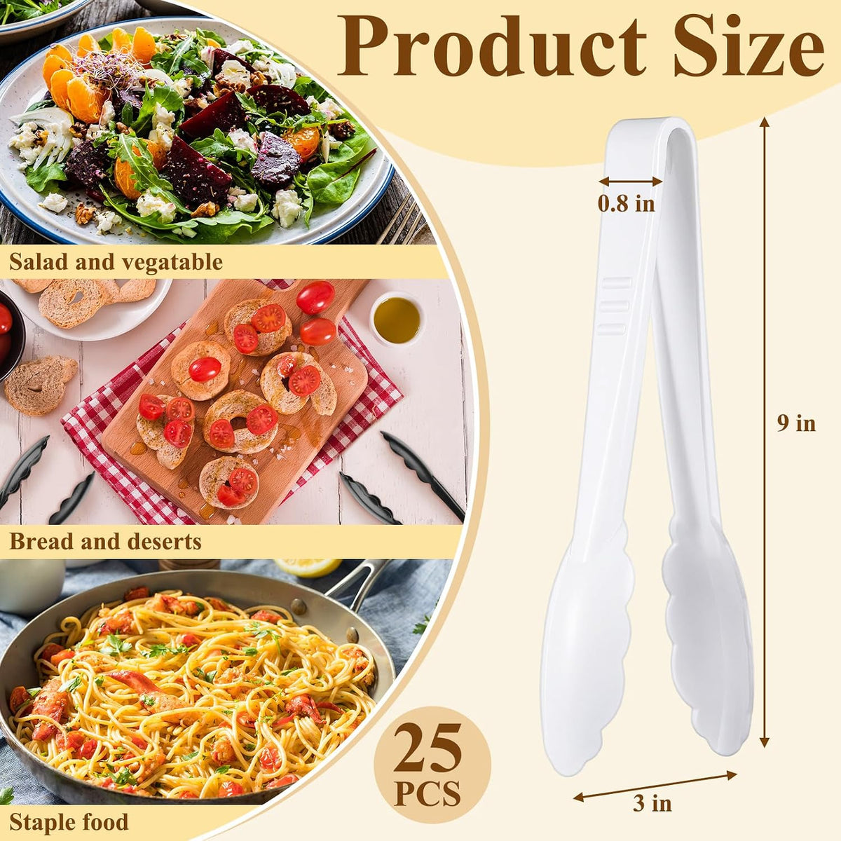 Plastic Tongs, 9 Inch Disposable Serving Tongs,Black