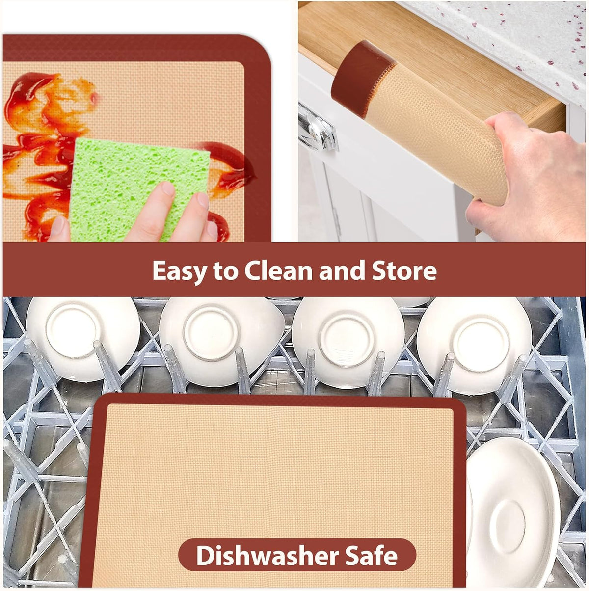 Koolstuffs Silicone Baking Mat, Nonstick and Reusable, 3 Pack