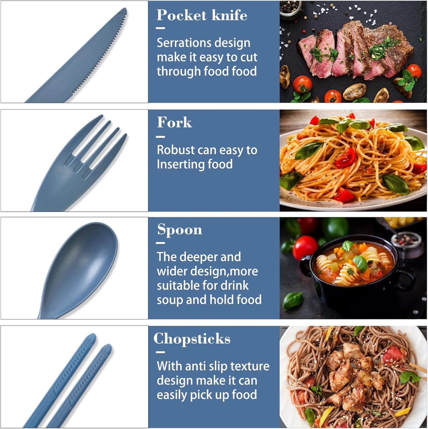 Large Reusable Travel Utensils Set with Case, Plastic Set for Adults Travel Picnic Camping, Portable Flatware Cutlery Set with Chopsticks for Daily Use(Black)