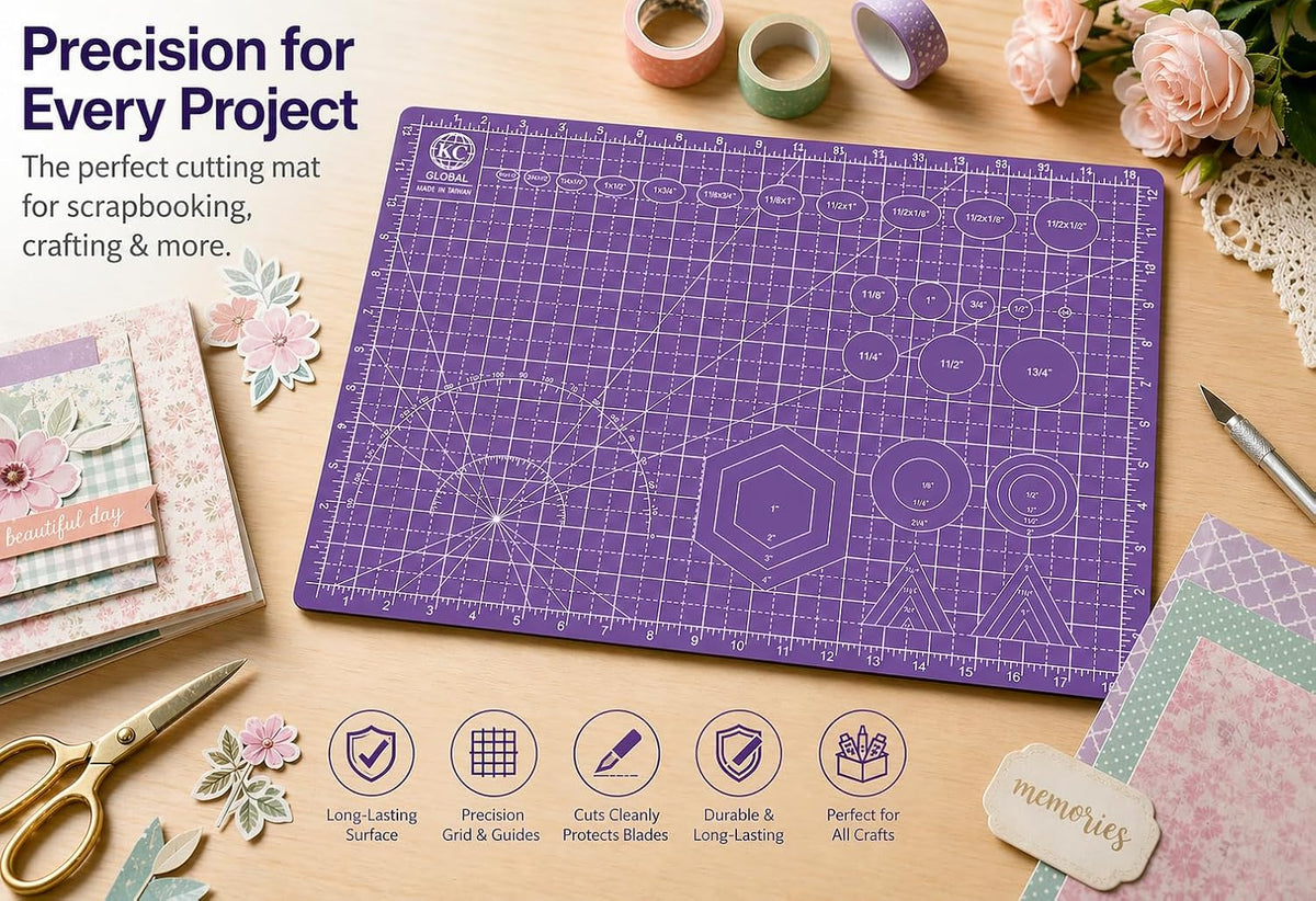 KC GLOBAL A3 (19"x13") Professional Grade Self-Healing Cutting Mat (Purple) - Odor-Free, Double-Sided, Eco-Friendly, Non-Slip, Premium Desk mat for DIY, Crafting, Model Building,and Art Projects