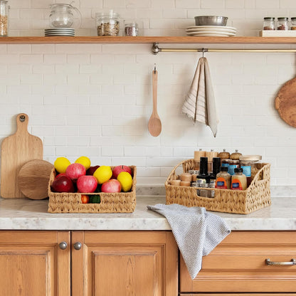 GRANNY SAYS Wicker Storage Baskets for Shelves, Trapezoid Woven Basket with Handles, Storage Wicker Baskets for Pantry, Water Hyacinth, 2-Pack