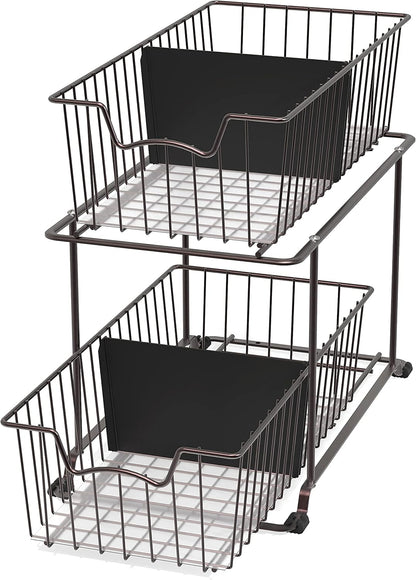 Simple Houseware 2 Tier Cabinet Wire Basket Drawer Organizer, Grey