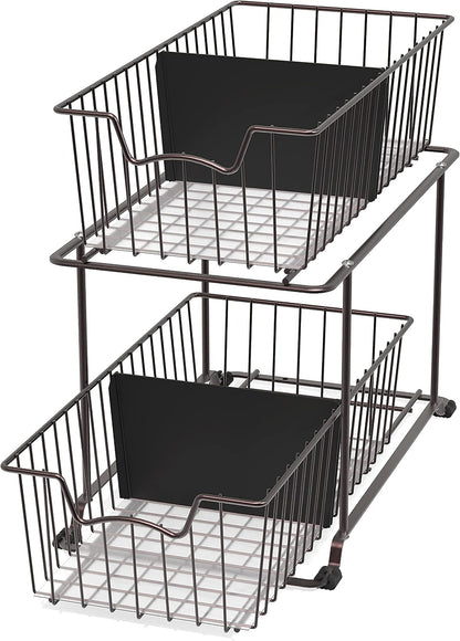 Simple Houseware 2 Tier Cabinet Wire Basket Drawer Organizer, Grey