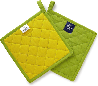 Encasa XO Pot Holders, Quilted Kitchen Hot Pads 8"x8" Black
