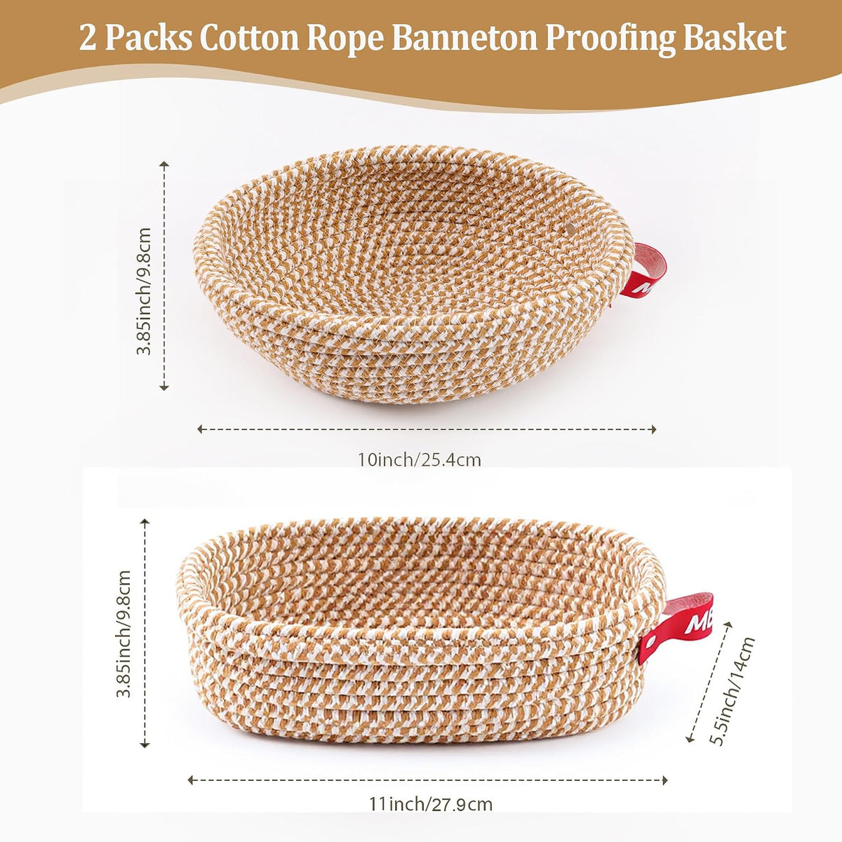 10"Round and 11"Oval Banneton Proofing Baskets with Liners & Covers 2 Pack