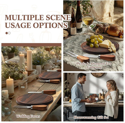 Maxcheck 6 Sets Baby Shower Bridal Game Prizes for Winners Round Cheese Board Set Wood Mini Charcuterie Board with Knives and Forks Thank You Card with Gift Box for Guests Wedding (Bamboo)