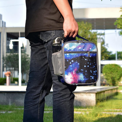 Insulated Lunch Bag, Leakproof Portable Lunch Box for Women Men Boys Girls, Large Capacity Cooler Bag with Handle and Bottle Pocket for Office School Camping Hiking Outdoor Beach Picnic (Black)