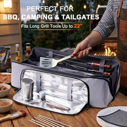 22" Grill Tool Bag, Heavy Duty BBQ Accessories Organizer with Wide-Open Design, Large Griddle Utensil Storage Bag for Blackstone, Camping, Tailgating, BBQ Gifts for Men（Bag Only）
