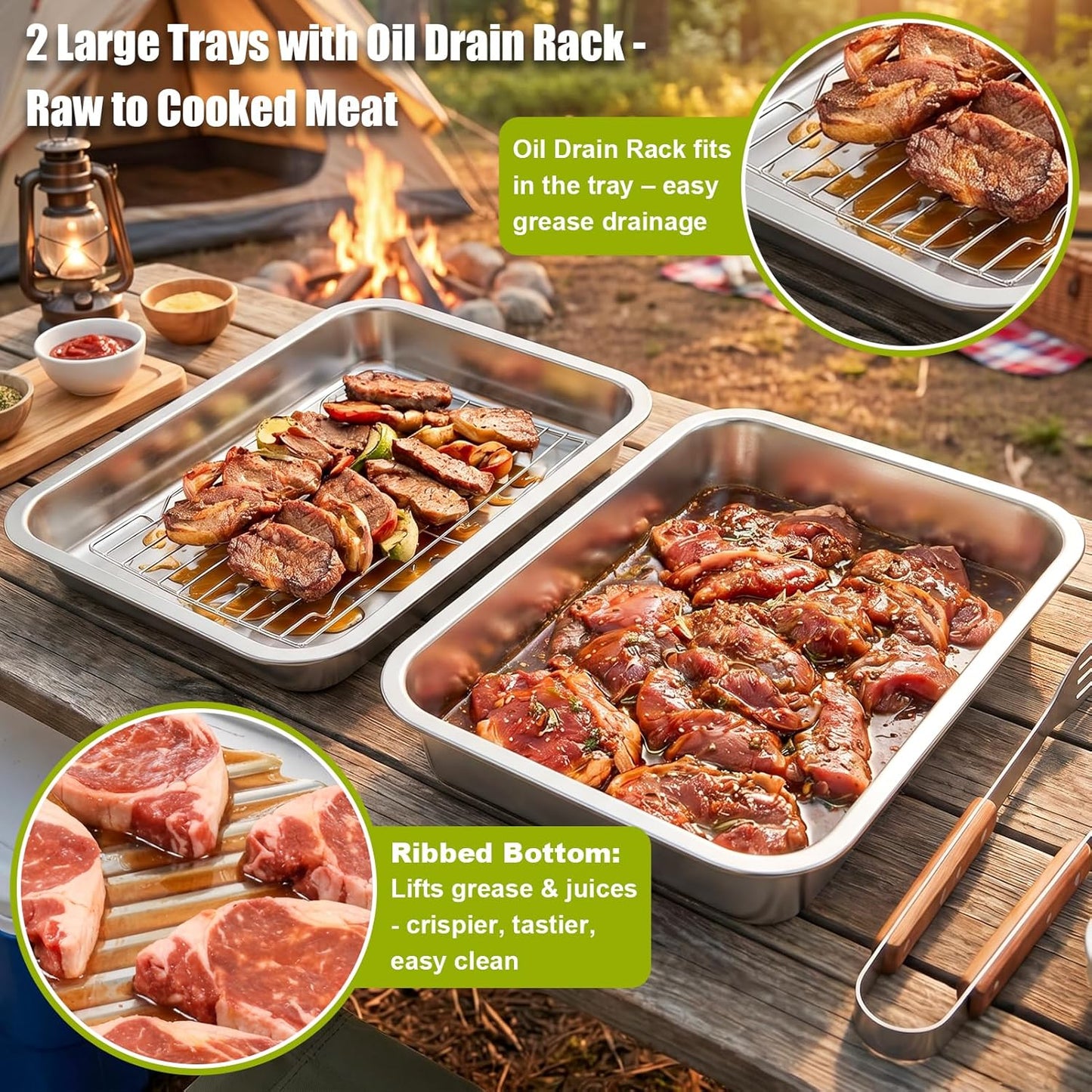 7-IN-1 Grill Prep Tray & Carry System – Large Stainless Steel Meat Marinating Container with Lid, Cutting Board, Grill Accessories, Outdoor Grilling Prep & Serve Set, BBQ Gifts for Father's Day Men