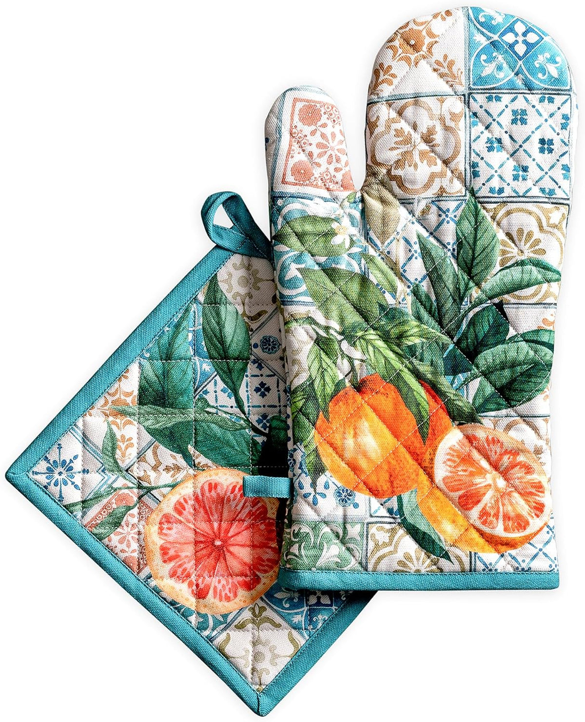 Maison d' Hermine 100% Cotton Oven Mitt & Pot Holder Set (7.5"x13" & 8"x8") - Colors C