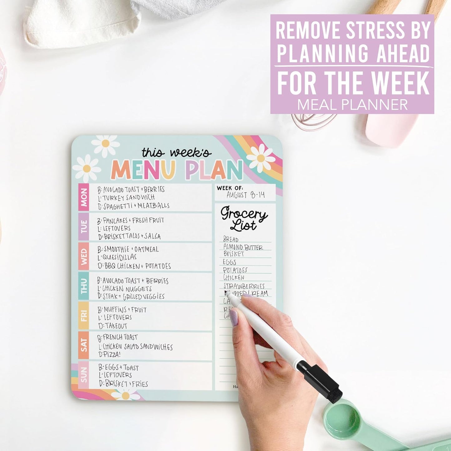 Hadley Designs Weekly Meal Planner for Fridge - Dinner Menu Board for Kitchen, Greenery Weekly Menu Board Dry Erase, Dry Erase Meal Planner for Fridge