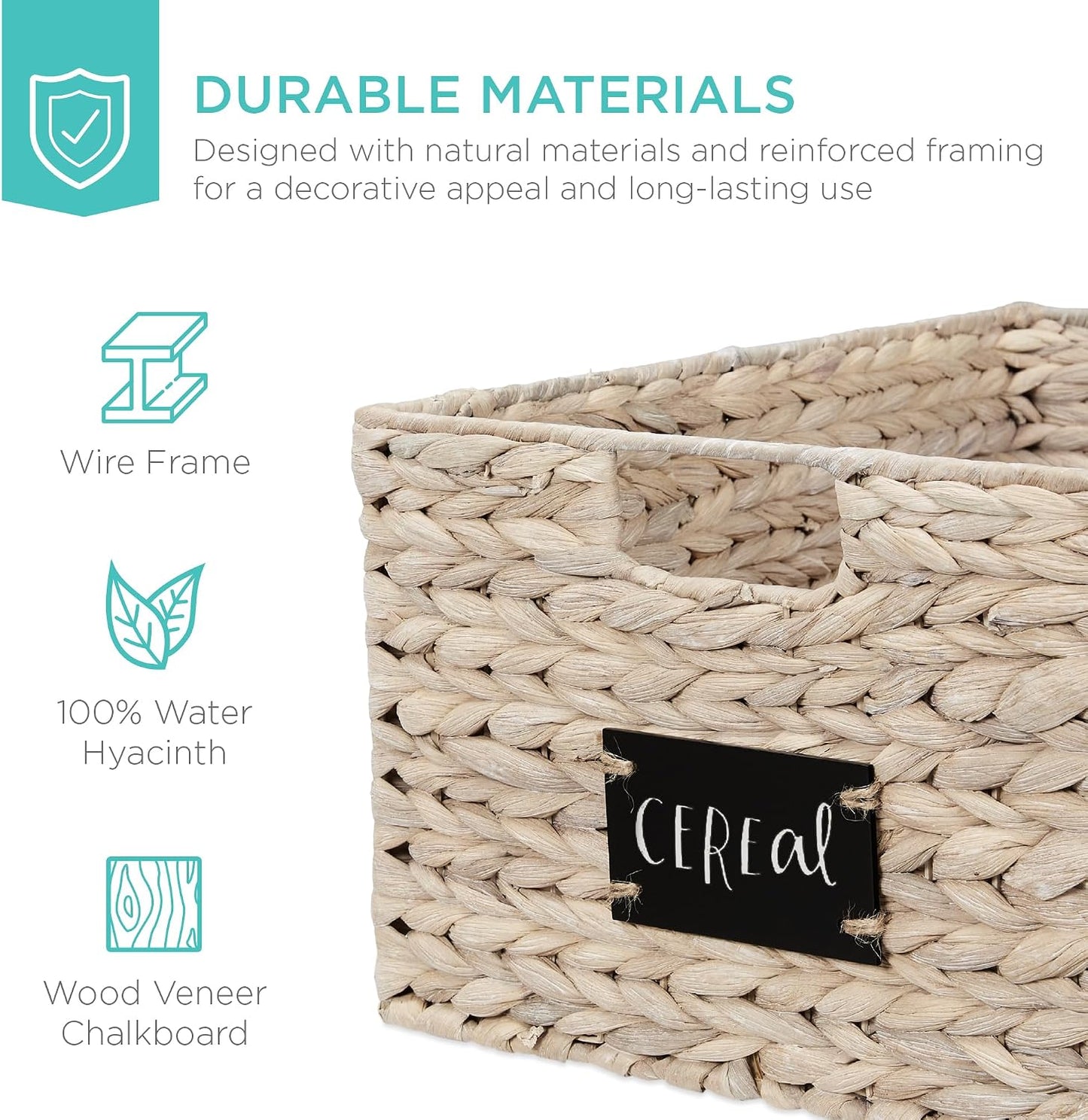 Best Choice Products Set of 4 9x12in Water Hyacinth Pantry Baskets, Woven Organizers w/Chalkboard Label, Chalk Marker - Natural