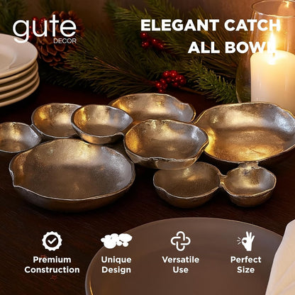 9 Cluster Decorative Bowls Bright Gold Brass Snack Tray Bowl Chip & Dip Serving Piece Strong Brass Centerpiece Beautiful Room Accent & Entertaining Parties Home Decor Wedding Gifts 22 Inch Decorative