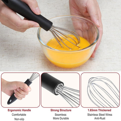 HOTEC Stainless Steel Whisk Set of 4, Food Grade Balloon Whisk Egg Beater, Thicken Wire Mixing Whisk for Baking, Cooking, Whisking Cream, Sauce, Pancake Batter