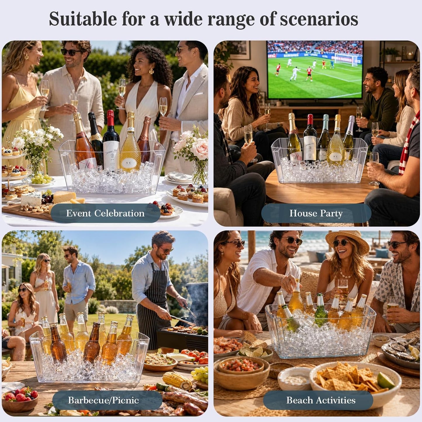 Tchrules 12L Clear Ice Bucket for Parties, 2 Pack (16.3x12.2x6.69 inch) | Large Portable Drink Bucket ,Champagne Cooler for Beverage/Wine/Beer, Mimosa Bar Supplies, Party & Bar Beverage Tub