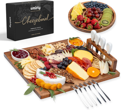 SMIRLY Charcuterie Large Bamboo Cheese Board Set for Serving - House Warming Gifts for New Home, Wedding, Bridal Shower & Birthday, for Women