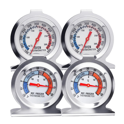 Oven Thermometers and Refrigerator Thermometer Set, Large Dial, Hook & Stand Design, Stainless Steel Oven Thermometer for Baking, Grilling, Air Fryers, Refrigerator Thermometer for Freezer Cooler