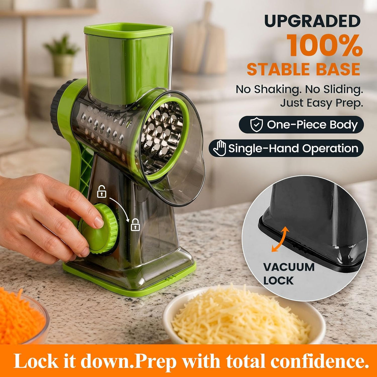 HANSGO Rotary Cheese Grater Hand Crank, Shredder Slicer Grinder, 3 Large Diameter Metal Blades & Cleaning Brush, Non-slip Suction Base, Labor-Saving Handle, Kitchen Gadgets for Cheese, Vegetable, Nuts