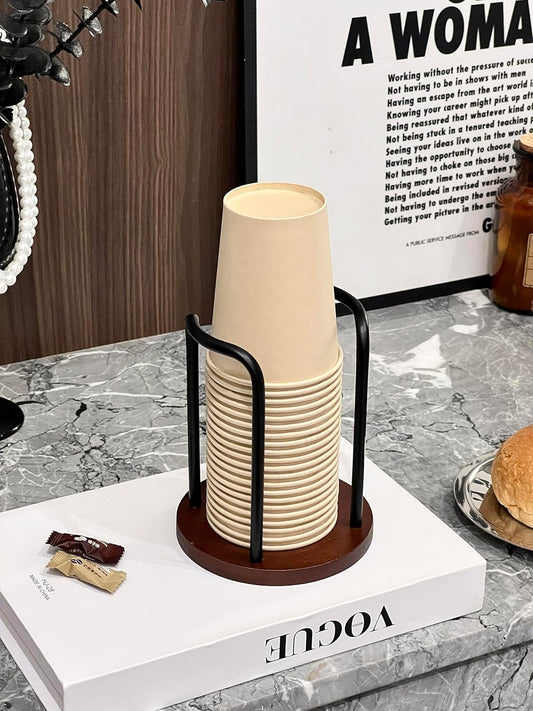 Wood Cup Holder for Cups (Under 3.35in Diameter), Stylish Walnut Disposable Cup Dispenser, Plastic Mouthwash Cup Storage Organizer -Perfect for Office, Kitchen, Gym, School or Cafes