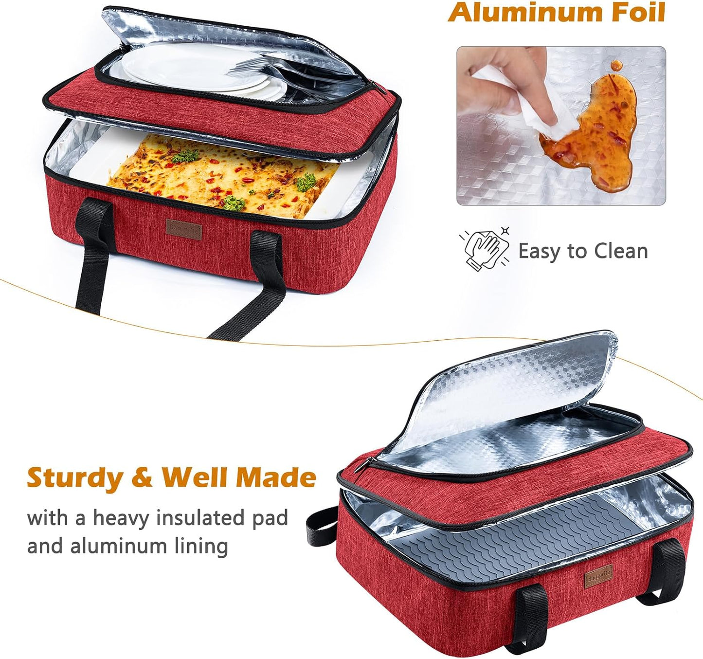 BAGSPRITE Insulated Casserole Carrier for Hot or Cold Food with Heat-resistant Mat, Casserole Dish Carrier Insulated Food Carrier, Hot Food Carrier, Foil Pan Carrier Fits 9" x 13" Baking Dish