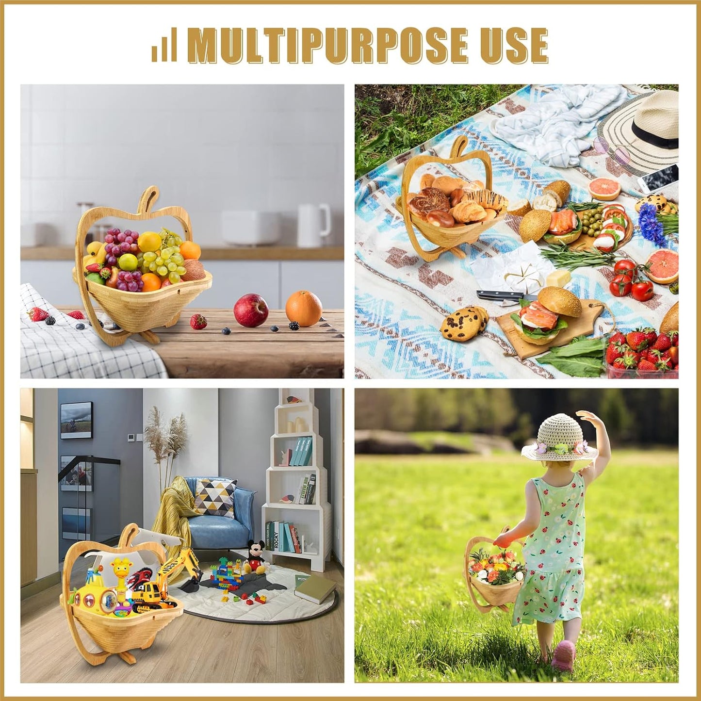 MYOSOTIS Foldable Fruit Basket Collapsible Bamboo Fruit and Veggie Basket Fruit Bowl Holder and Dried Fruit Basket For Holiday Party (Duck)