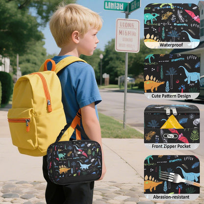 Lunch Box Kids Insulated Lunch Bag for Boys Girls Cute Reusable Lunch Tote Bag Waterproof Portable Thermal Lunch Box Kids for School Picnic Travel Black