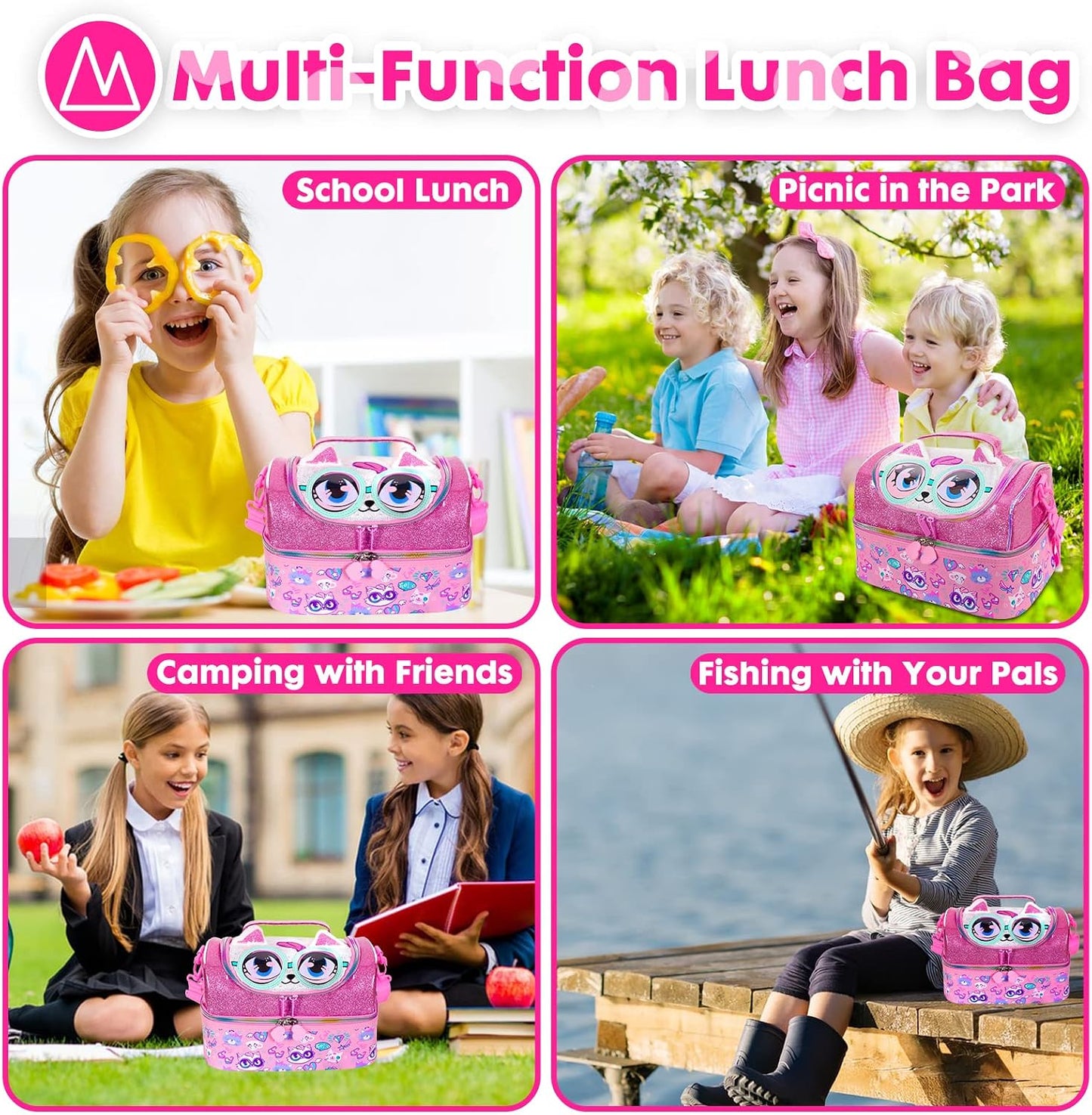 Kids Double Decker Cooler Insulated Lunch Bag, Back to School Large Meal Tote for Boys, Girls, Men, Women, with Adjustable Strap, Soccer