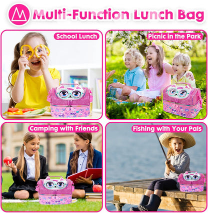 Kids Double Decker Cooler Insulated Lunch Bag, Back to School Large Meal Tote for Boys, Girls, Men, Women, with Adjustable Strap, Soccer