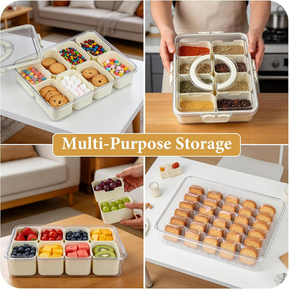 Snackle Box Container, Snack Box Container, Divided Serving Tray with Lid & Handle for Snackle, Veggie, Candy, Nut, Fruits Portable for Travel Party, Picnic (8 Inside Containers Dishwasher Safe)