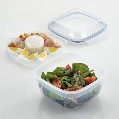 LOCK & LOCK Easy Essentials On The Go Meal Prep Lunch Box, Airtight Containers with Lid, BPA Free, Square (4 Section) -29 oz, Clear