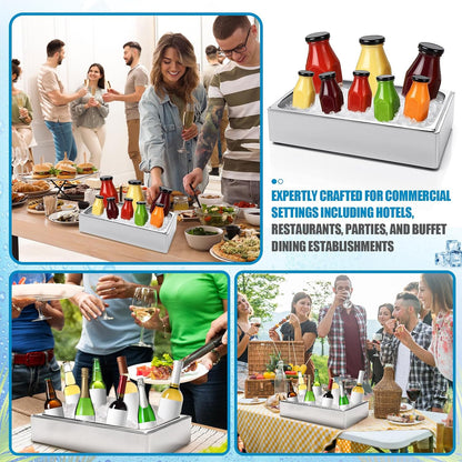 Honeydak Large Ice Housing Bin with Removable Tray Ice Holder Container Wine Beer Champagne Drink Bucket Beverage Tub for Freezer Display Buffet Counter Party Chiller (Bamboo and Steel)