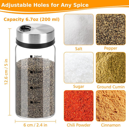 Accmor Salt Pepper Shakers with Adjustable Holes, Glass Spice Shaker Seasoning Cans for Kitchen, Home Restaurant Farmhouse BBQ Camping