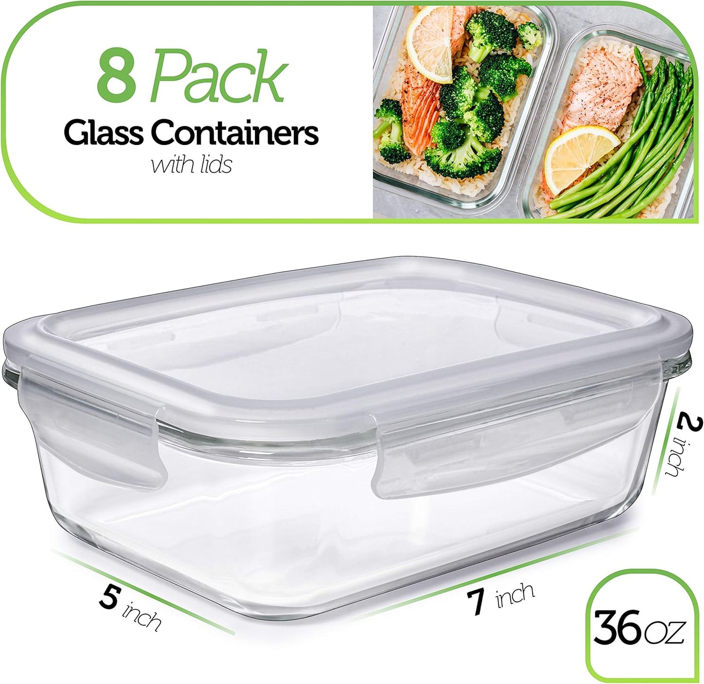 PrepNaturals 5 Pack 30 Oz Glass Meal Prep Containers - Dishwasher Microwave Freezer Oven Safe - Glass Storage Containers with Lids (Multi-Compartment)